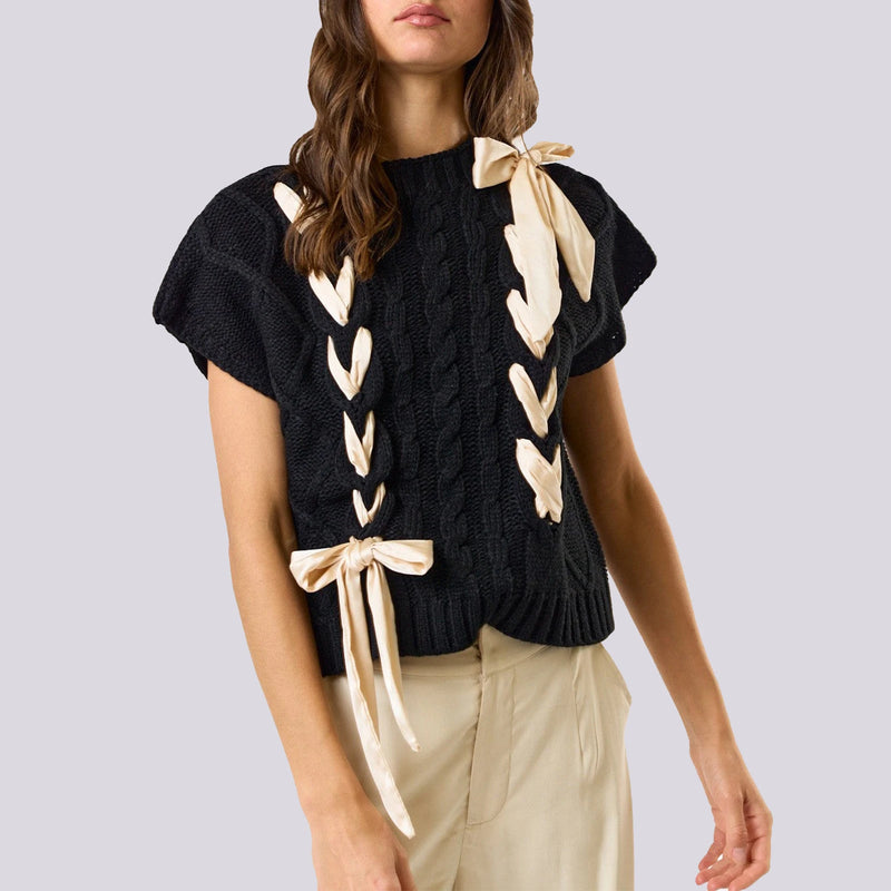 Sleeveless Solid Tie Front Knitted Vest