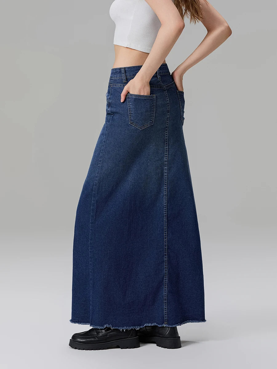 Back-Slit Maxi Jean Skirt