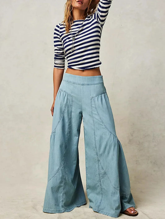 Blue Side‑Pocket Stripe Wide Pants