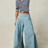 Blue Side‑Pocket Stripe Wide Pants