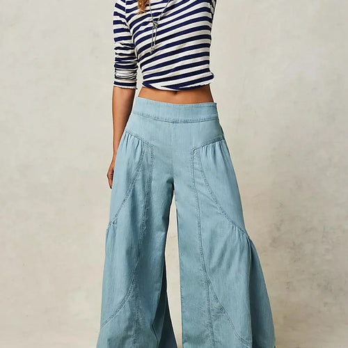 Blue Side‑Pocket Stripe Wide Pants