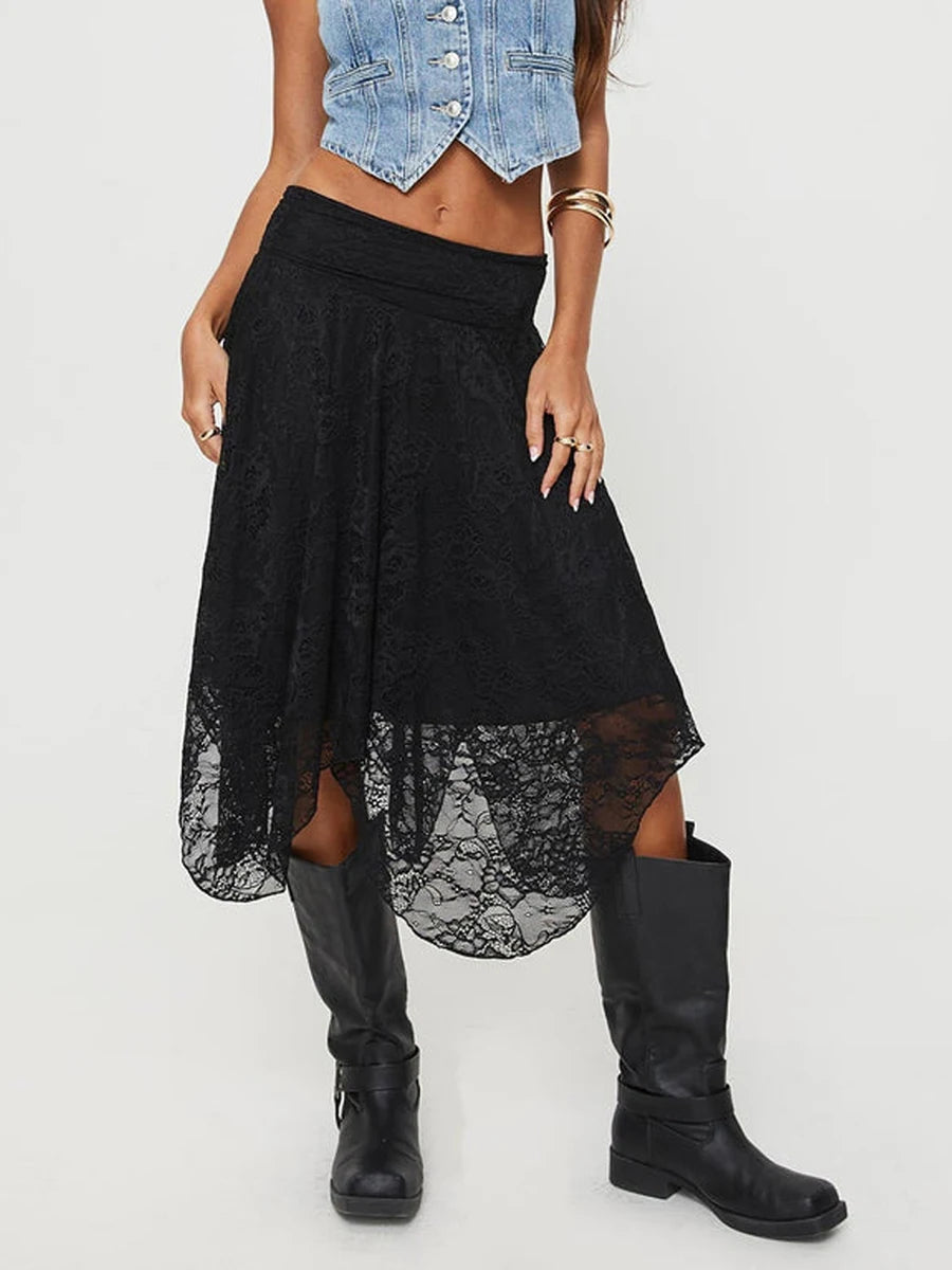 Blue Harriet Asymmetrical Lace Skirt