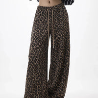 Leopard Lace-Up Wide Leg Trousers