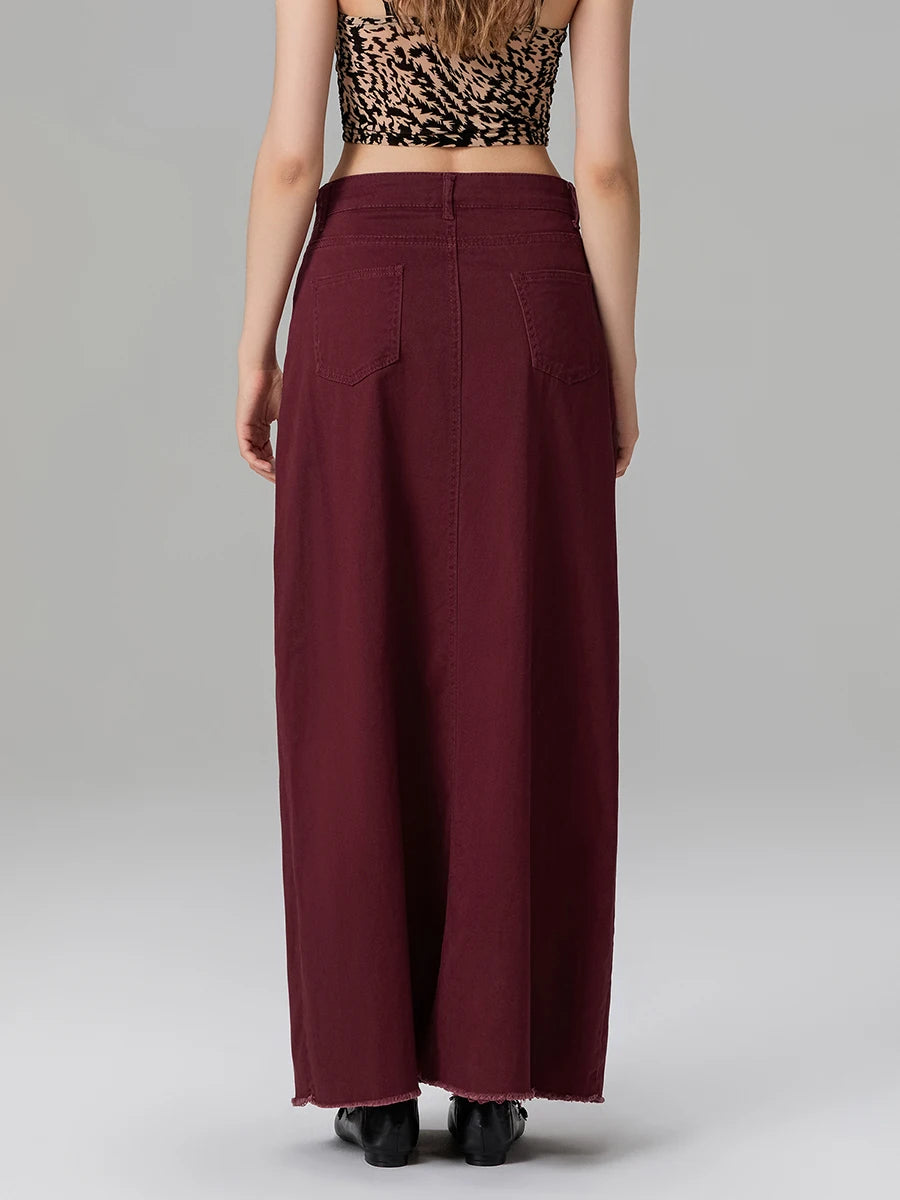 Back-Slit Maxi Jean Skirt