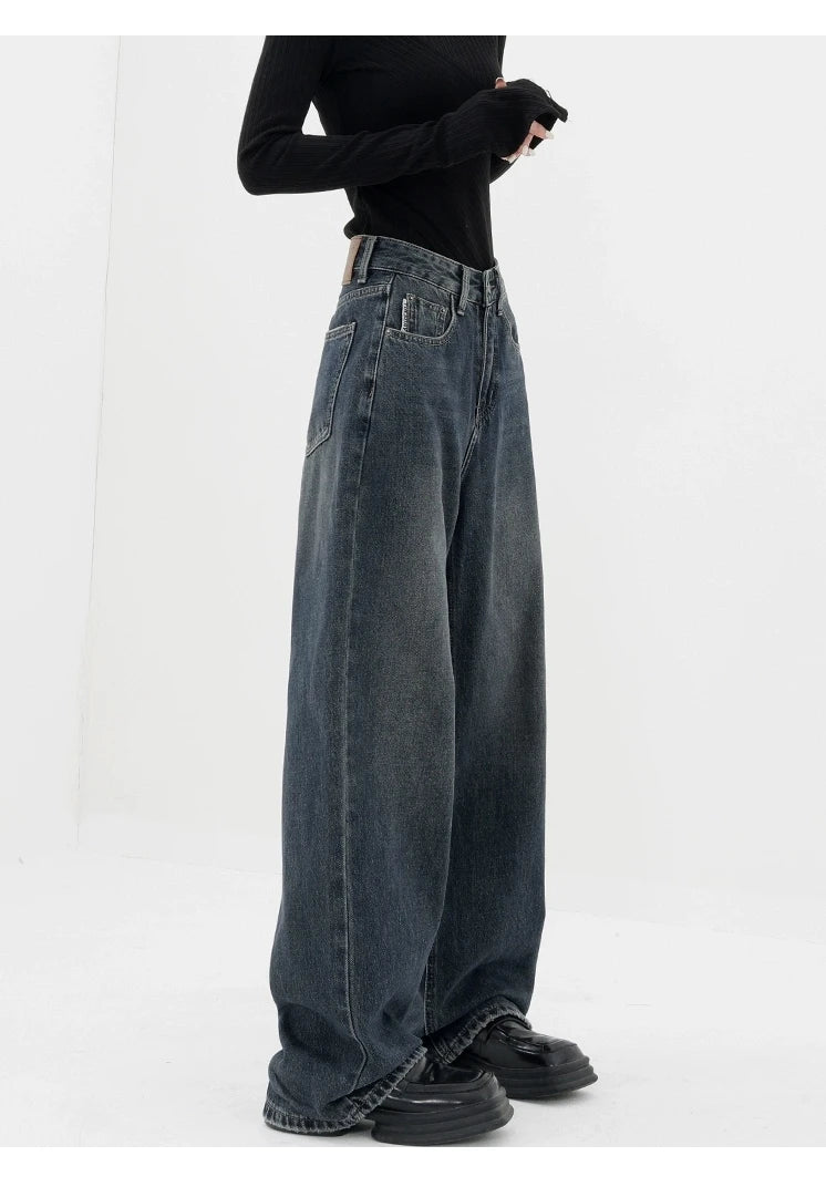 Dark Blue High-Waisted  Wide-Leg Jean