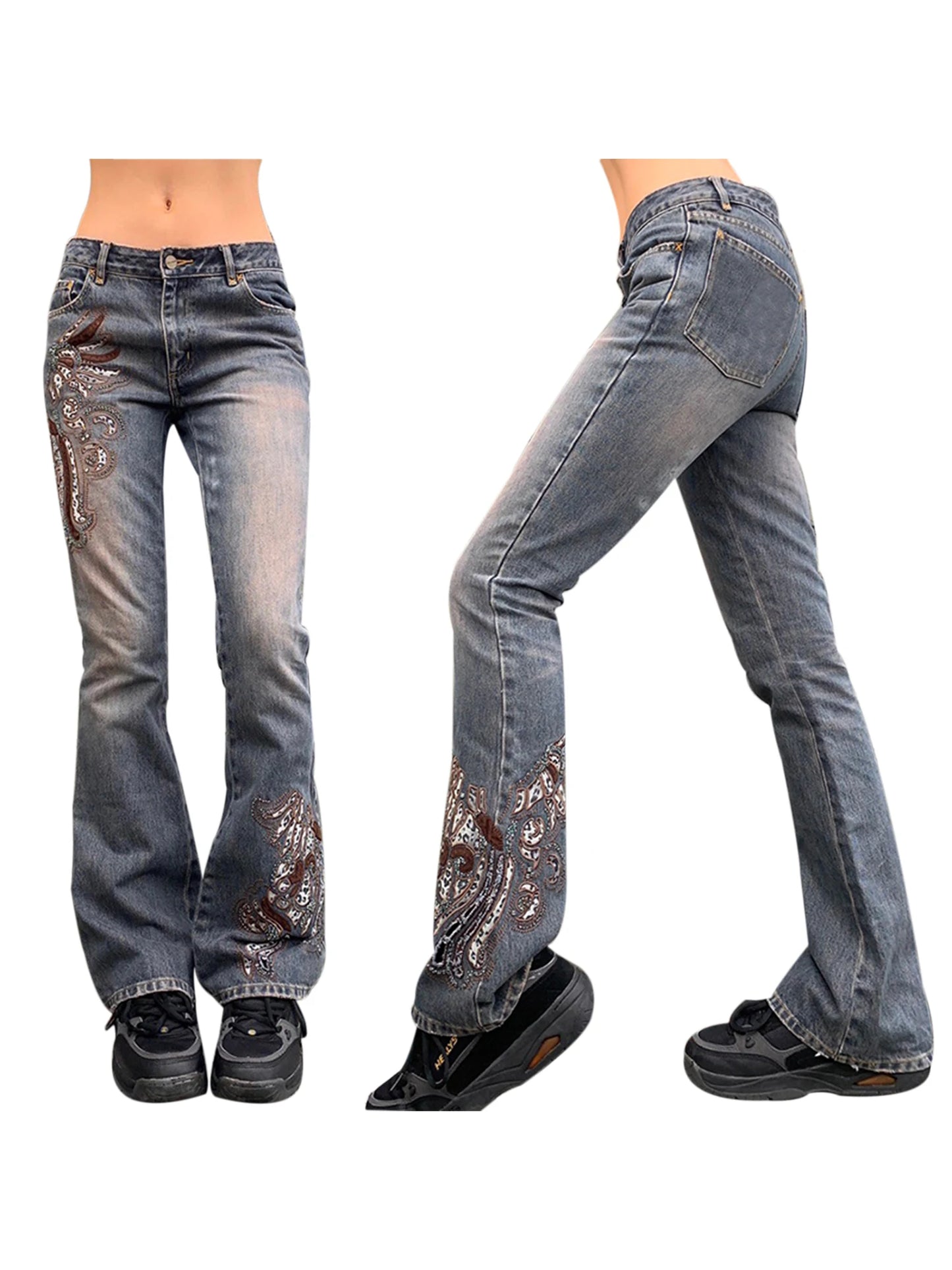 Grunge Fairycore Embroidered Jeans