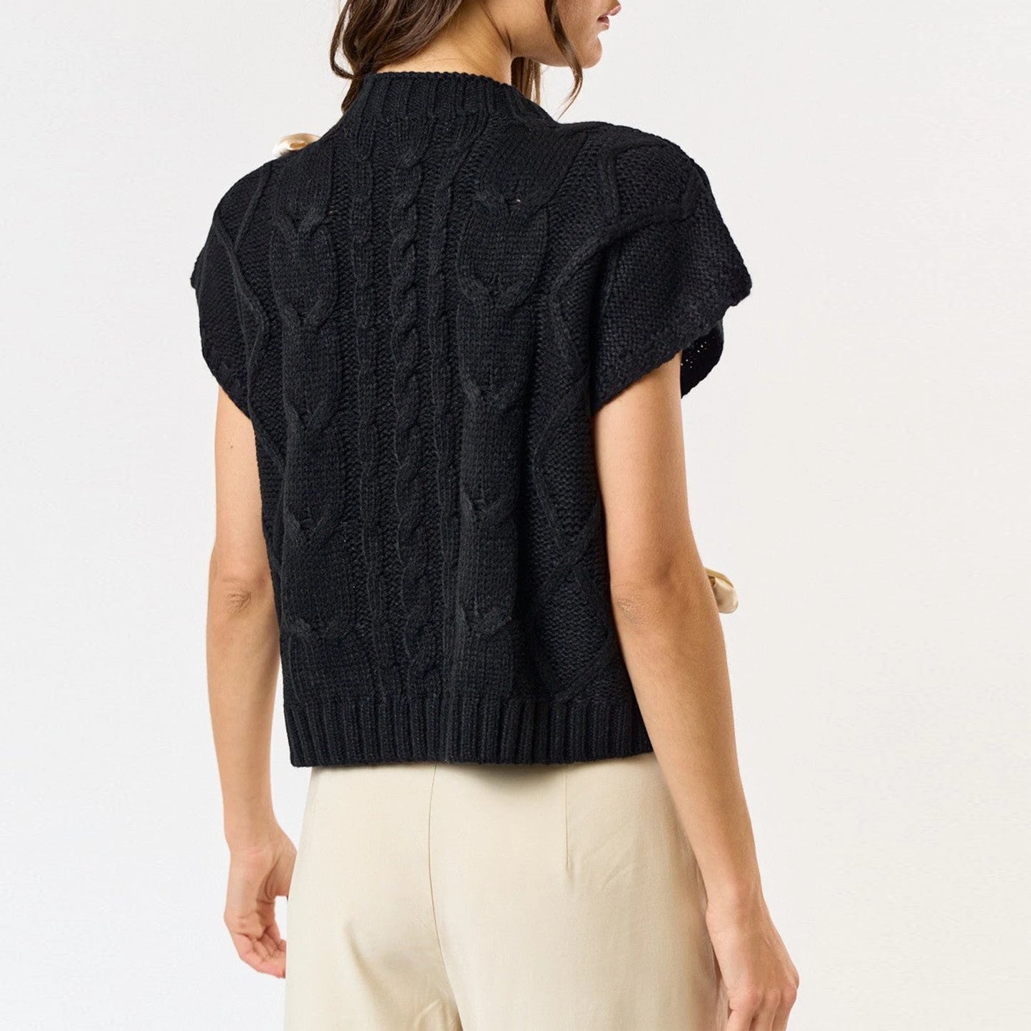 Sleeveless Solid Tie Front Knitted Vest