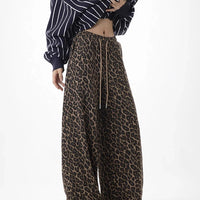 Leopard Lace-Up Wide Leg Trousers