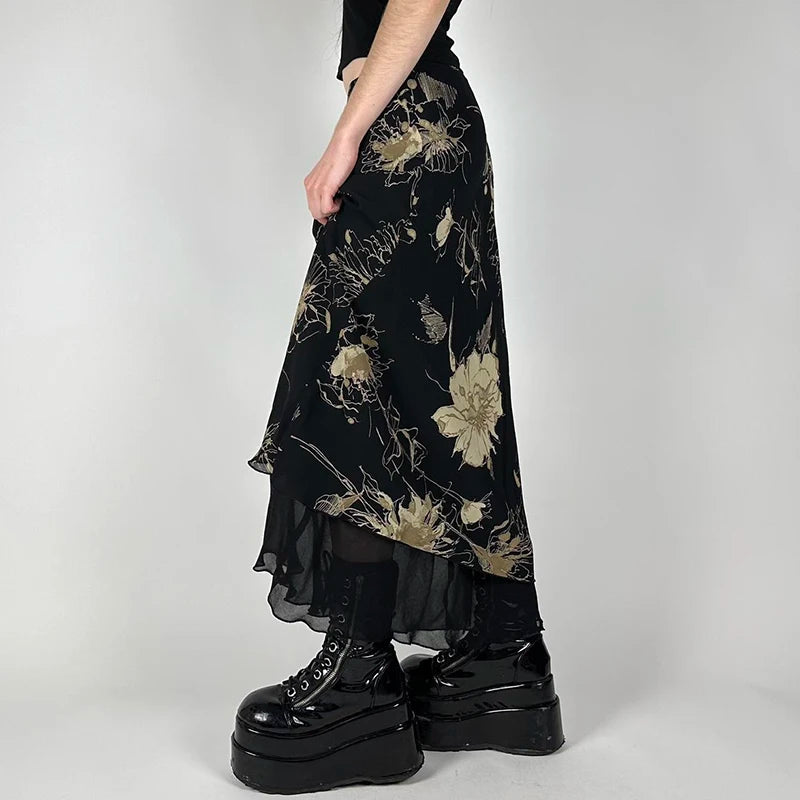 Floral Print Low Rise Long Skirt
