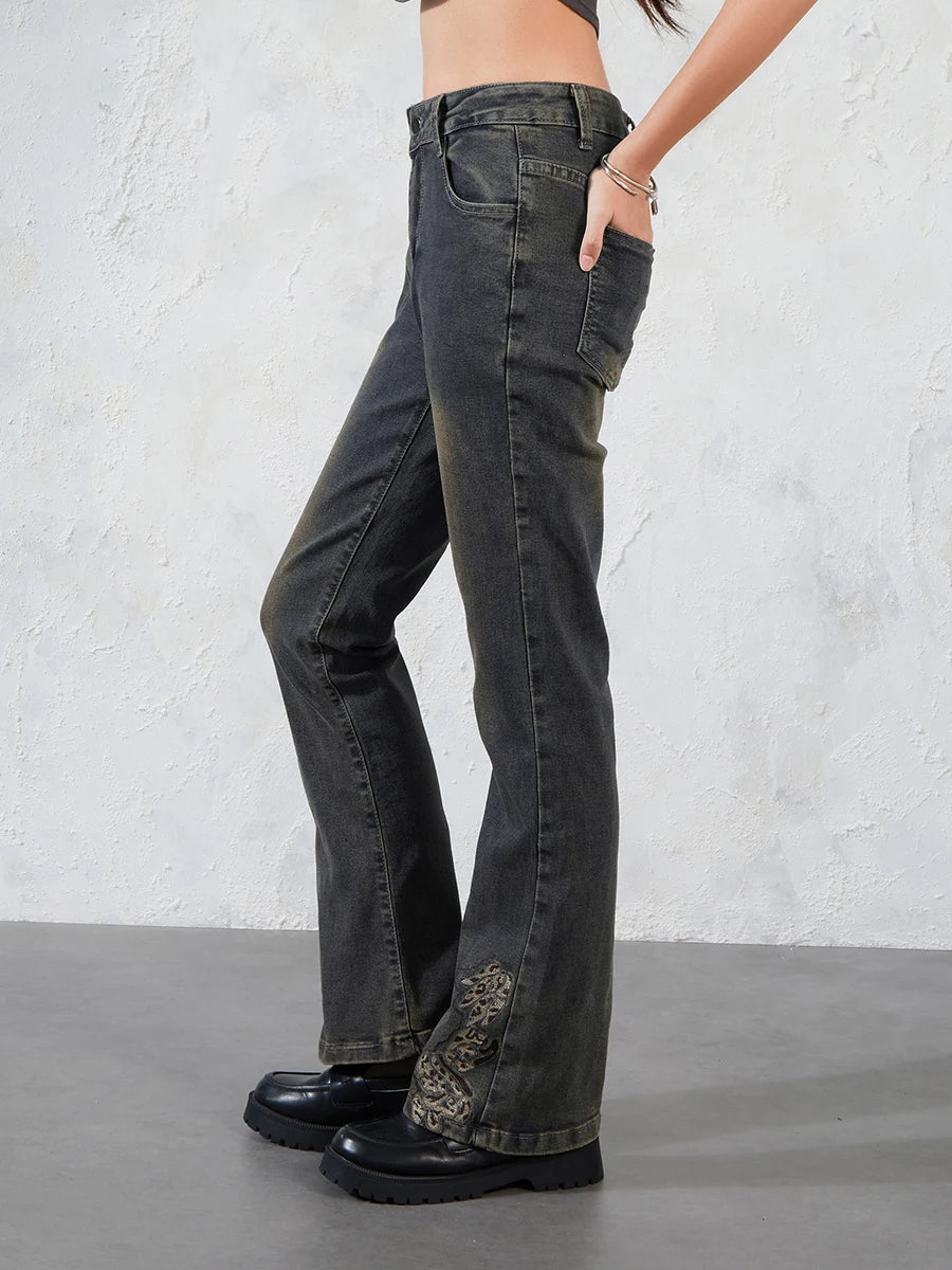 Grunge Fairycore Embroidered Jeans