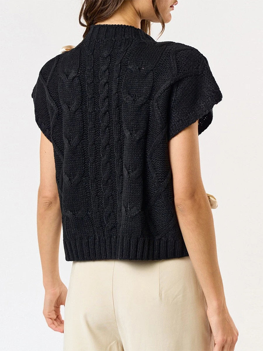 Sleeveless Solid Tie Front Knitted Vest