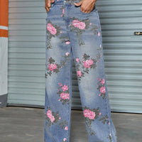 Floral Prints Wide Leg Denim
