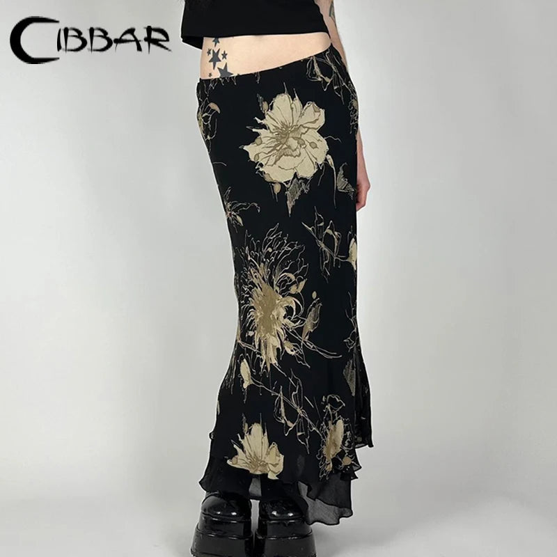 Floral Print Low Rise Long Skirt