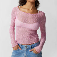 Sheer Mesh Long Sleeve Top