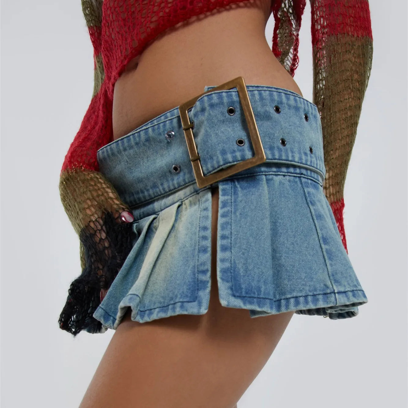 Sexy Short Pleated Denim Mini Skirt