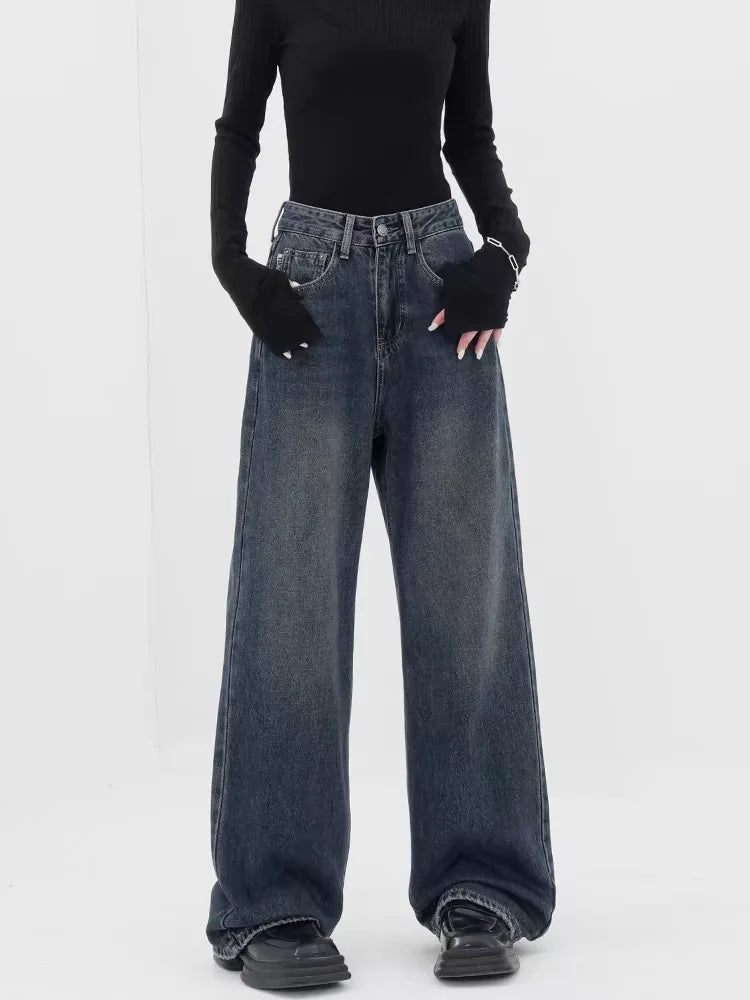 Dark Blue High-Waisted  Wide-Leg Jean