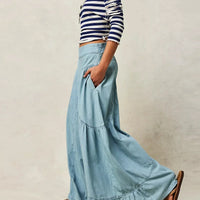 Blue Side‑Pocket Stripe Wide Pants