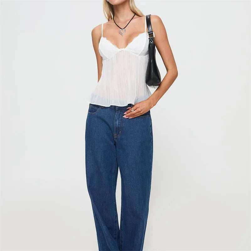 Soft Ruched Lace Camisole Top
