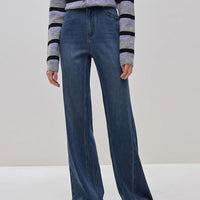 Blue High-Waisted  Wide-Leg Jeans
