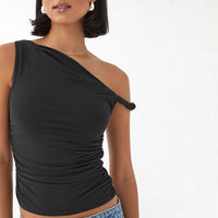 Ruched Asymmetrical Off-The-Shoulder top