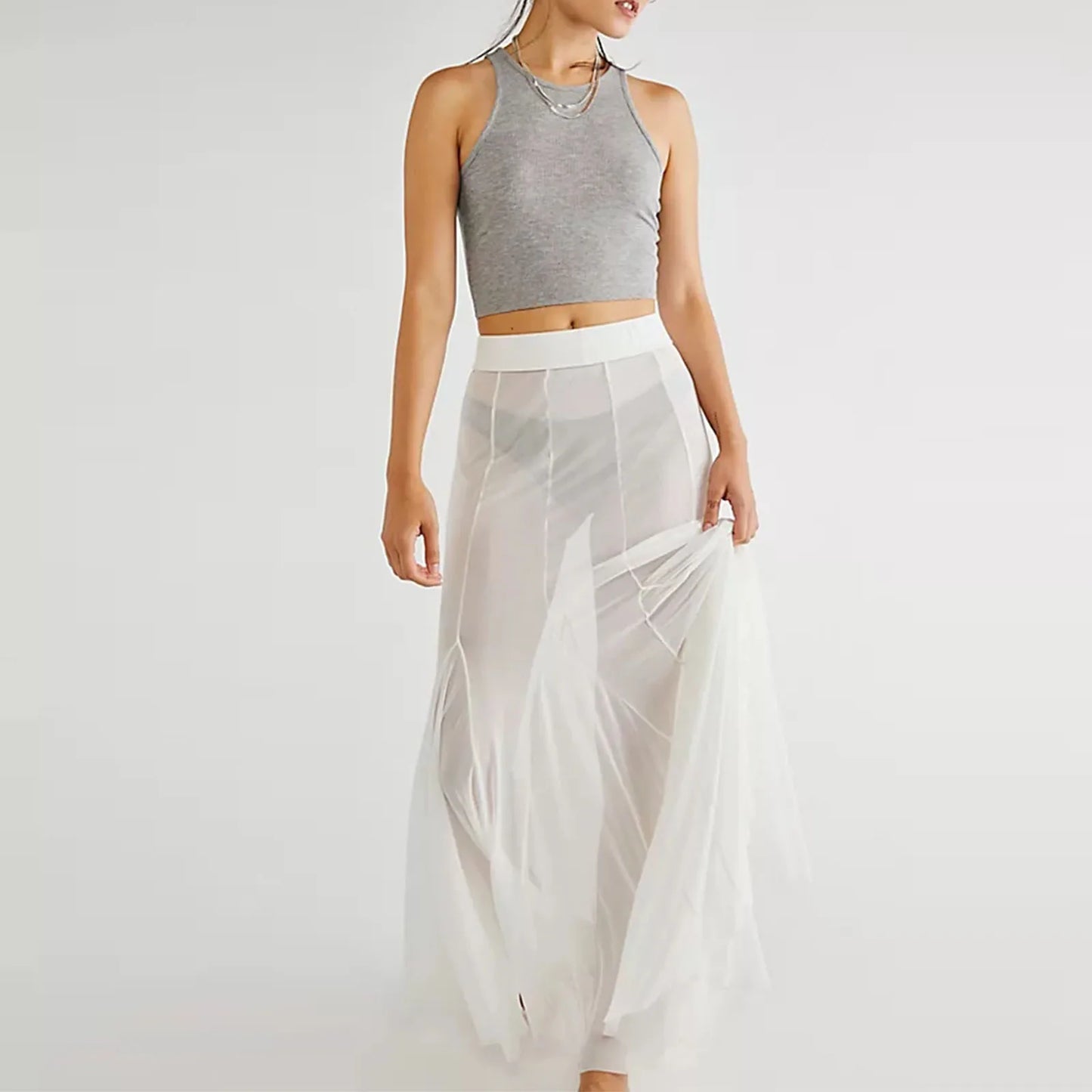 Hem Flowy Skirts Casual A-line Midi Skirts