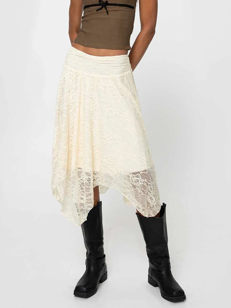 Blue Harriet Asymmetrical Lace Skirt
