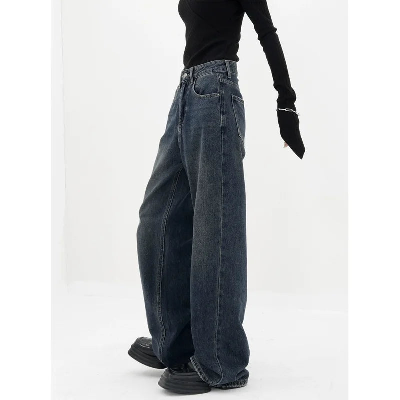 Dark Blue High-Waisted  Wide-Leg Jean