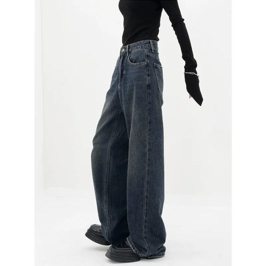 Dark Blue High-Waisted  Wide-Leg Jean