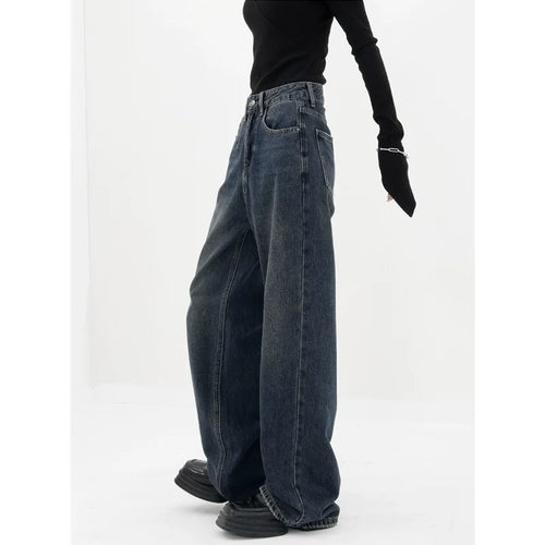 Dark Blue High-Waisted  Wide-Leg Jean