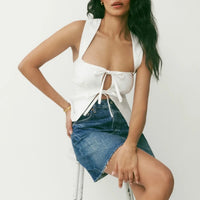 Floral Sleeveless Tie Front Vest
