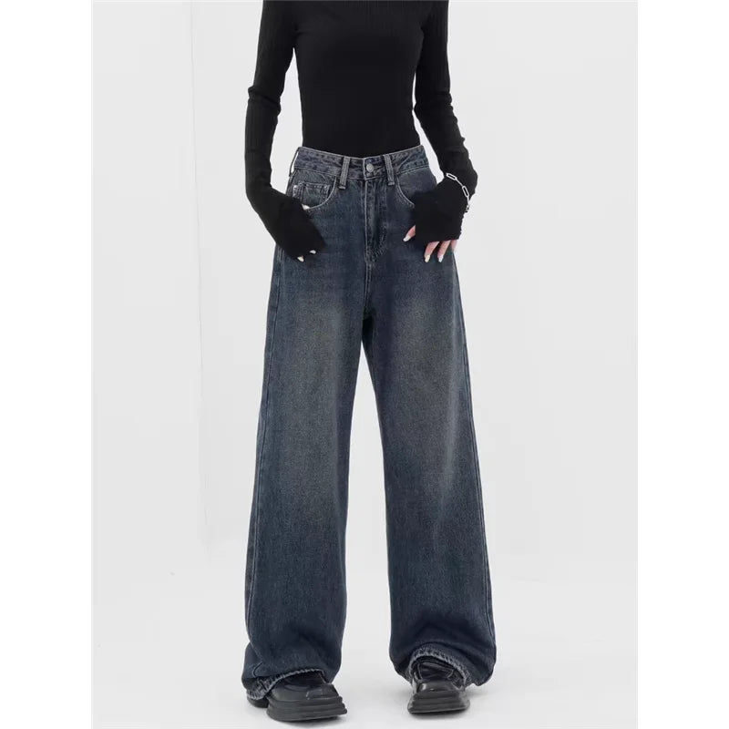 Dark Blue High-Waisted  Wide-Leg Jean