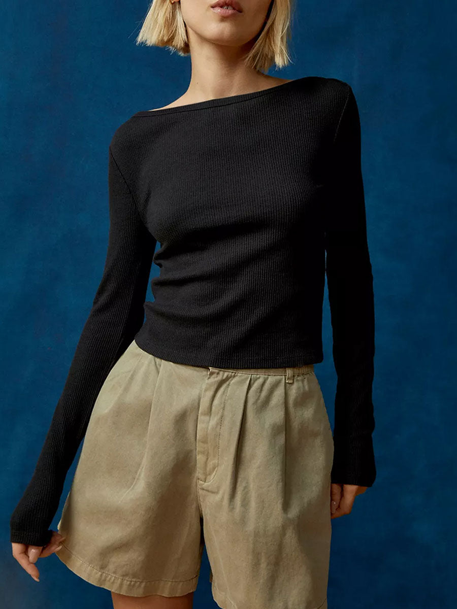 Ribbed Crewneck Long Sleeve Top