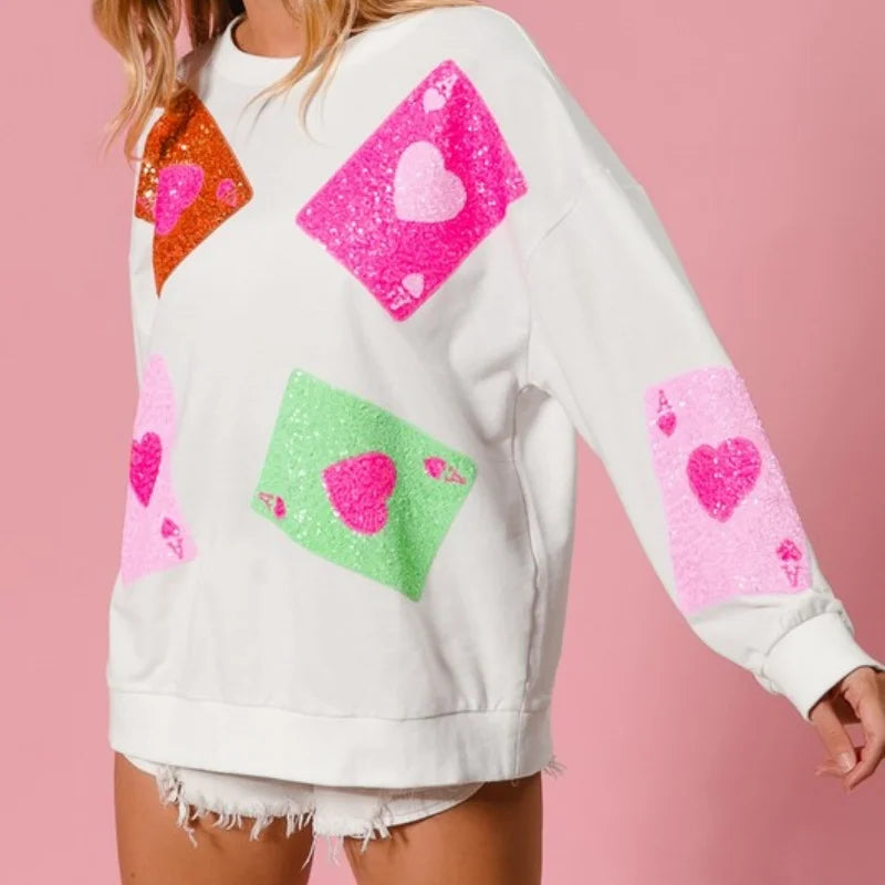 Women’s Sequin Love Heart Sweatshirt