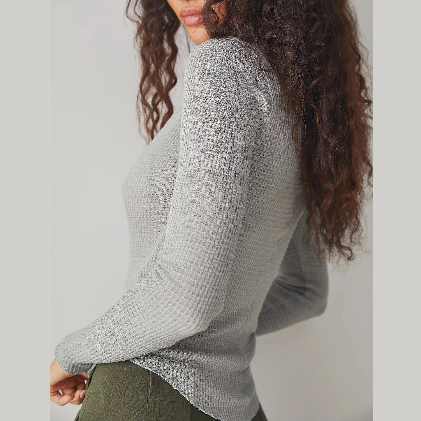 Lace V-Neck Waffle Knit