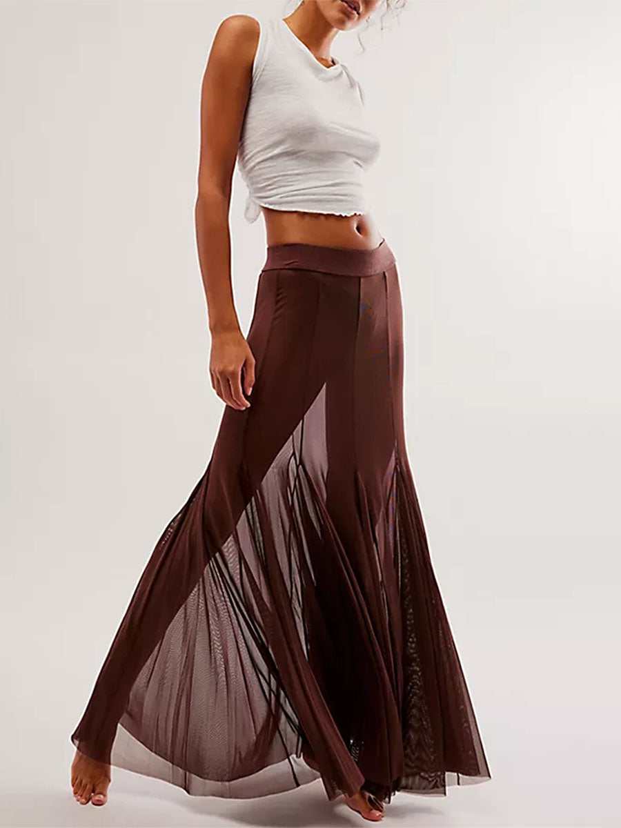Hem Flowy Skirts Casual A-line Midi Skirts