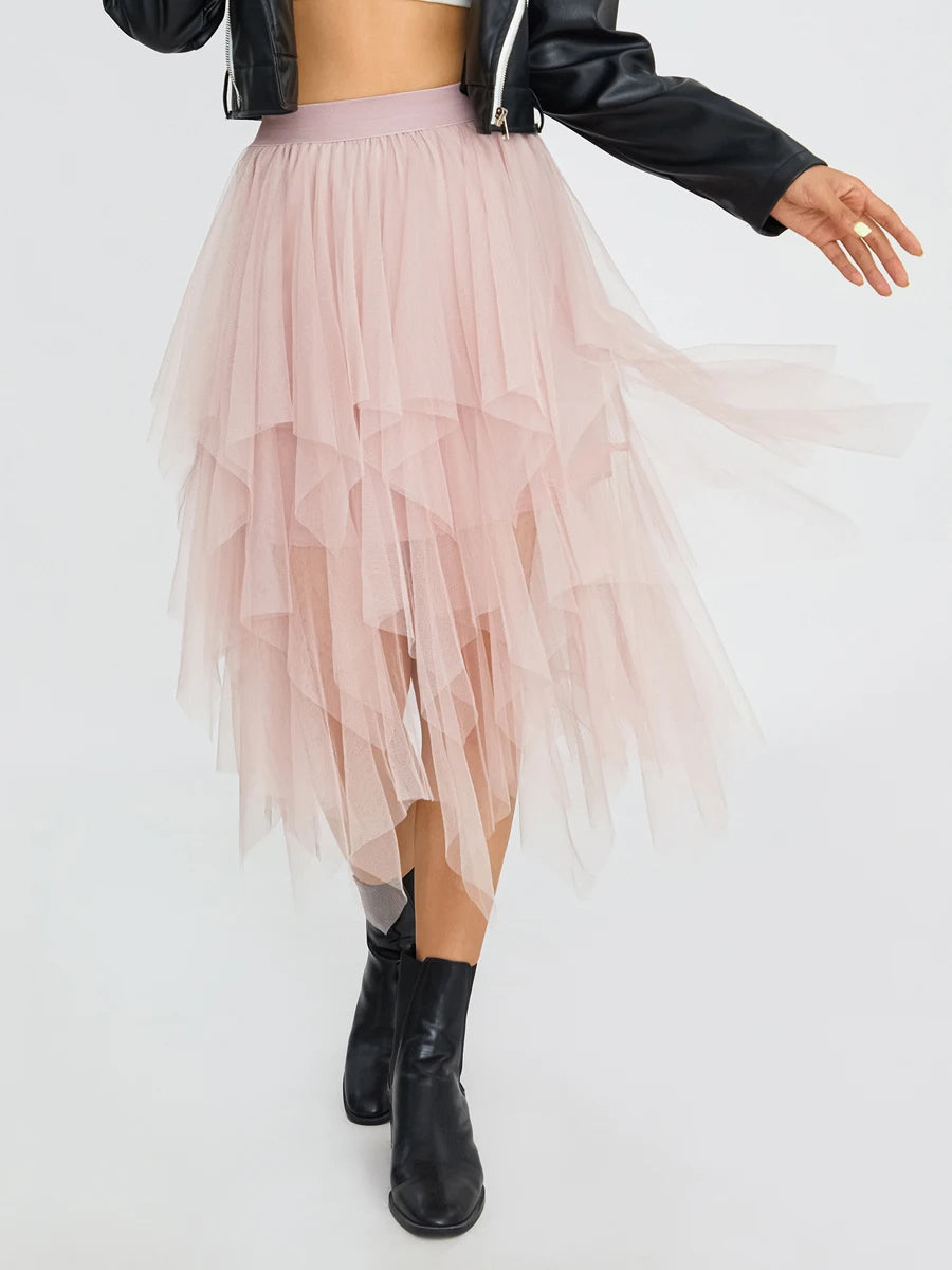 Blue Elegant Elastic Tulle Skirt
