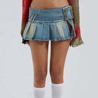 Sexy Short Pleated Denim Mini Skirt