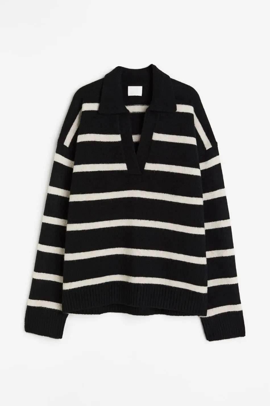 Collar Fine-Knit V-Neck Sweater