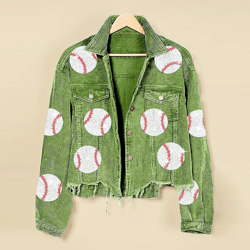 Baseball Corduroy Sequin Bomber Jacket