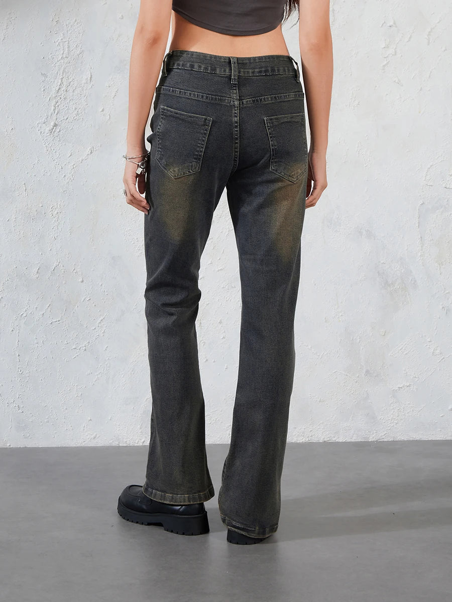 Grunge Fairycore Embroidered Jeans