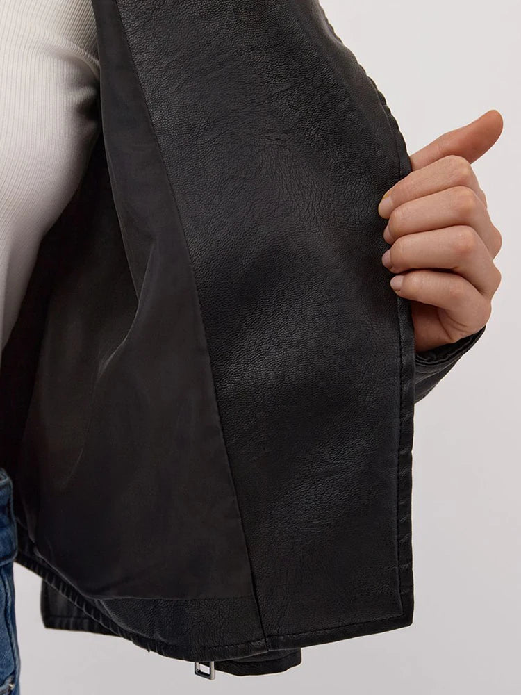 Faux Leather Jacket With Shearling Lining