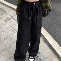 Elastic Pockets Loose Wide Leg Pants