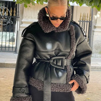 Leather Lamb Wool Lady Jacket