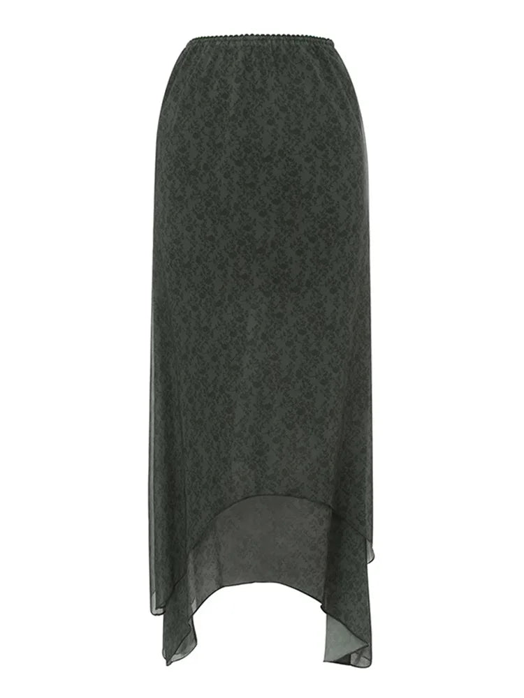 Irregular Floral Print Midi Skirt