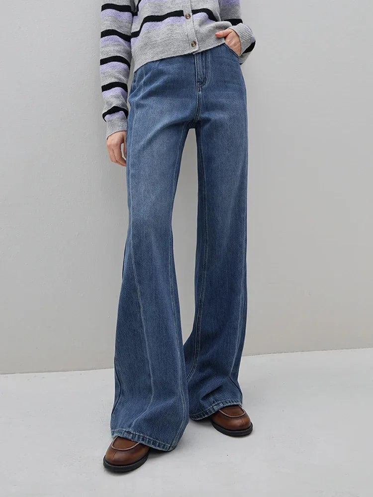 Blue High-Waisted  Wide-Leg Jeans