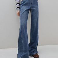 Blue High-Waisted  Wide-Leg Jeans