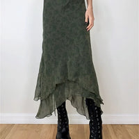 Irregular Floral Print Midi Skirt
