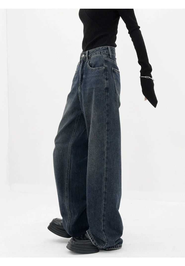 Dark Blue High-Waisted  Wide-Leg Jean
