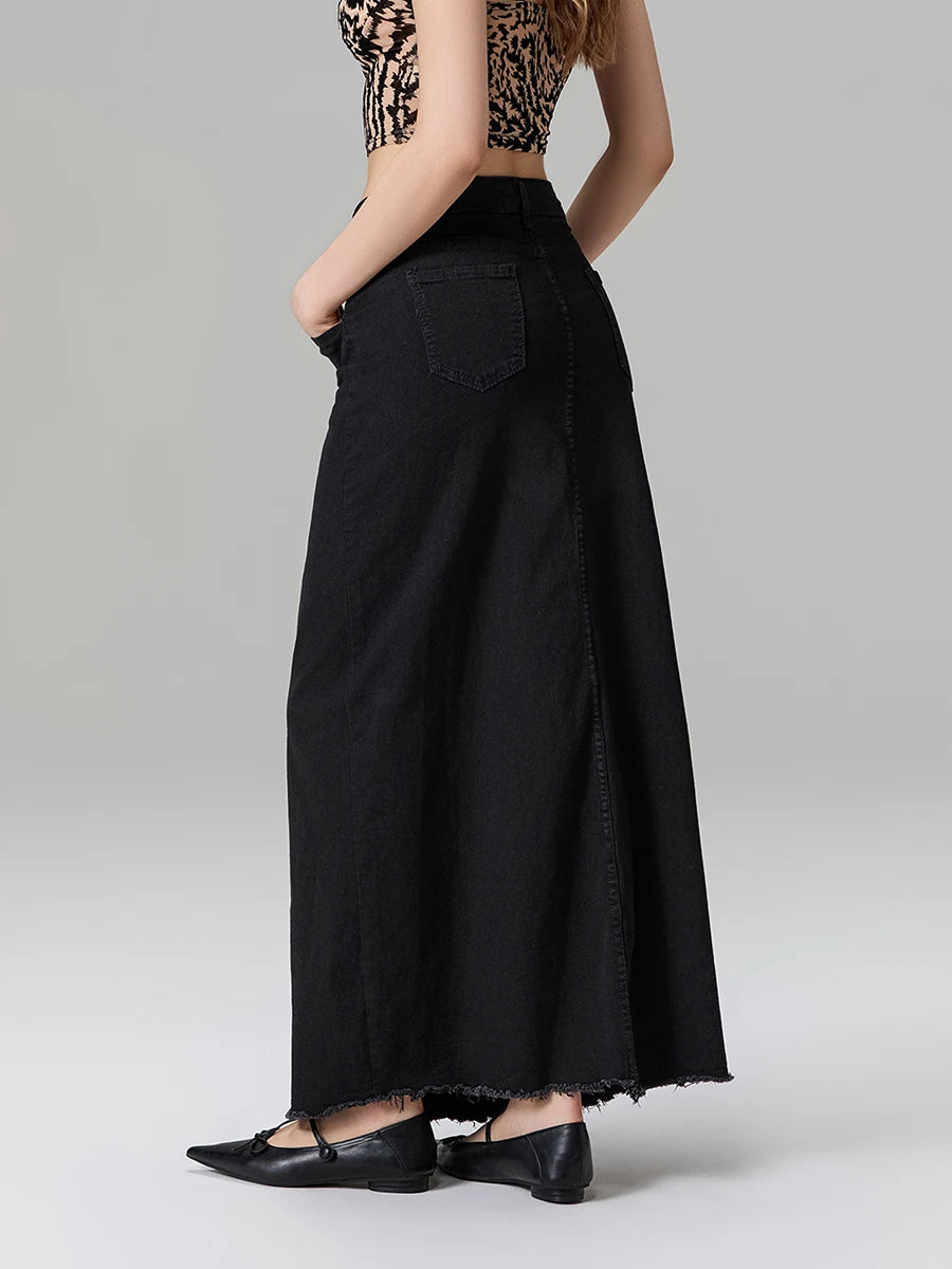 Back-Slit Maxi Jean Skirt