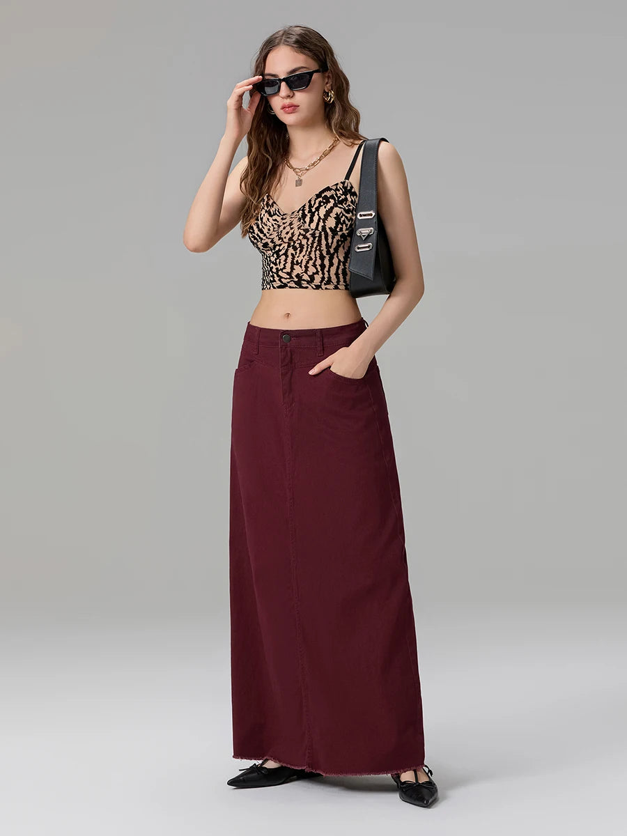 Back-Slit Maxi Jean Skirt